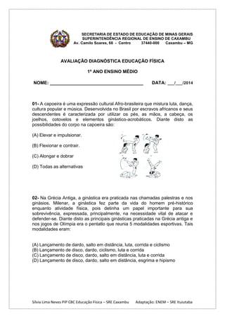 Avaliação de Educação física - Olimpíadas worksheet