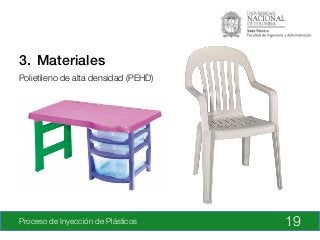 Proceso de Inyección de Plásticos
 19
3.  Materiales!
Polietileno de alta densidad (PEHD)
 