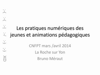 Les pratiques numériques des
jeunes et animations pédagogiques
CNFPT mars /avril 2014
La Roche sur Yon
Bruno Méraut

 