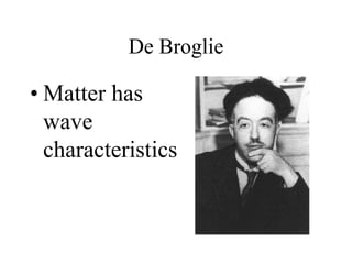 De Broglie

• Matter has
wave
characteristics

 