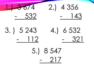 1. subtracting numbers without regrouping | PPTX