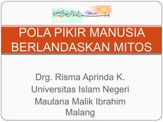 Drg. Risma Aprinda K.
Universitas Islam Negeri
Maulana Malik Ibrahim
Malang
POLA PIKIR MANUSIA
BERLANDASKAN MITOS
 