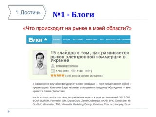 №1 - Блоги1. Достичь
«Что происходит на рынке в моей области?»
 