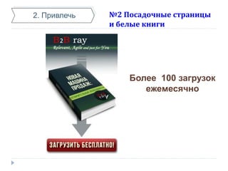 №2 Посадочные страницы
и белые книги
Более 100 загрузок
ежемесячно
2. Привлечь
 