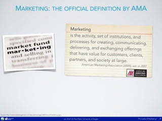 Jun.-Prof. Dr. Paul Marx | University of Siegen “Principles of Marketing”
MARKETING: THE OFFICIAL DEFINITION BY AMA
6
Mark...