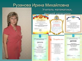 Рузанова Ирина Михайловна
Учитель математики,
высшей категории
 