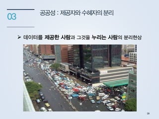 공공성:제공자와수혜자의분리
03
 데이터를 제공한 사람과 그것을 누리는 사람의 분리현상
18
 