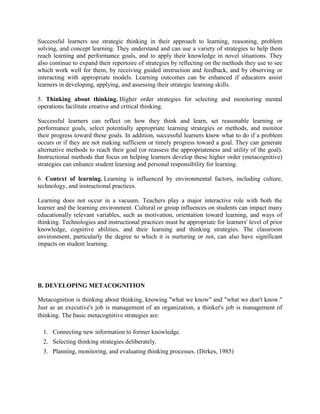 1. cognitive and metacognitive factors of learning 2. developing ...