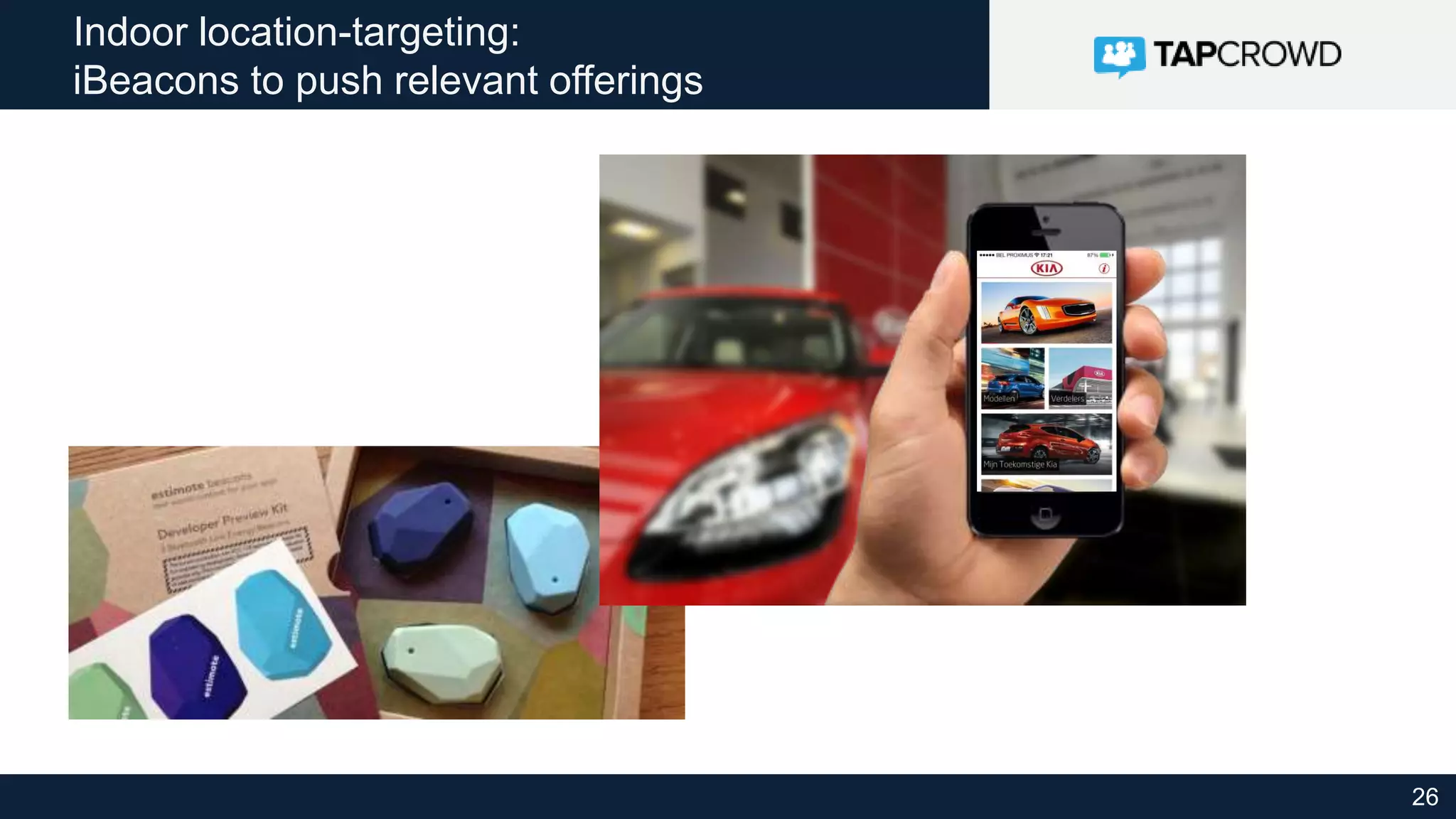26
Indoor location-targeting:
iBeacons to push relevant offerings
 