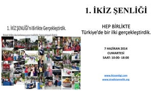 1. İKİZ ŞENLİĞİ
HEP BİRLİKTE
Türkiye’de bir ilki gerçekleştirdik.
7 HAZİRAN 2014
CUMARTESİ
SAAT: 10:00- 18:00
www.ikizsenligi.com
www.siradisiannelik.org
 