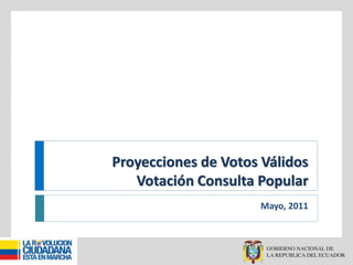 Proyecciones de Votos Válidos
Votación Consulta Popular
Mayo, 2011
 