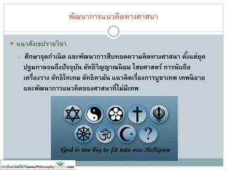 วัตถุประสงค์ประจาบท
 ศึกษาความหมาย จุดกาเนิด และพัฒนาการสืบทอดความคิดทางศาสนา
ตั้งแต่ยุคปฐมกาลจนถึงปัจจุบัน
 
