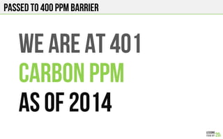 Passed to 400 PPM Barrier
WE ARE At 401
CARBON PPM
AS OF 2014
 