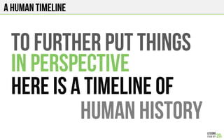 A human Timeline
TO further PUT THINGs
In perspective
Here is a timeline of
human history
 