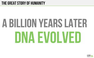 The Great story of humanity
A BILLION YEARS LATER
DNA EVOLVED
 
