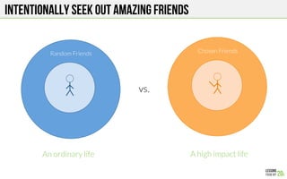 Intentionally SEEK OUT AMAZING FRIENDS
Random Friends
 Chosen Friends
vs. 
A high impact life
An ordinary life
 