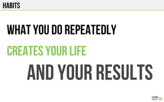 HABITS
WHAT YOU DO REPEATEDLY
CREATES YOUR LIFE
And your results
 