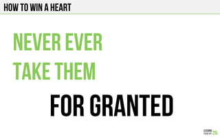HOW TO WIN A HEART
NEVER EVER
TAKE THEM
FOR GRANTED
 