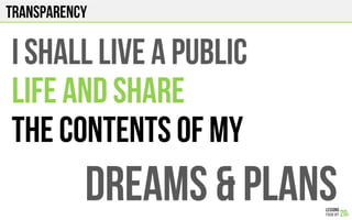 TRANSPARENCY
I shall LIVE A PUBLIC
LIFE AND SHARE
THE CONTENTS OF MY
Dreams & PLANS
 
