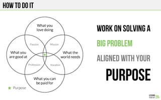 How to do it
work on solving a
big Problem
aligned with your
purpose
 