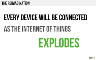 The Reimagination
Every device will be connected
As the internet of things
explodes
 