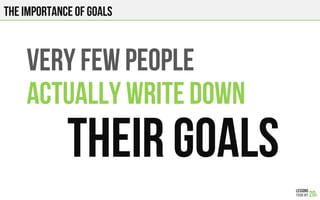 THE IMPORTANCE OF GOALS
VERY FEW PEOPLE
ACTUALLY WRITE DOWN
THEIR GOALS
 