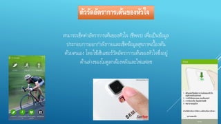 ตัววัดอัตราการเต้นของหัวใจ 
สามารถเช็คค่าอัตราการเตน้ของหัวใจ (ชีพจร) เพื่อเป็นขอ้มูล 
ประกอบการออกกา ลังกายและเช็คขอ้มูลสุขภาพเบื้องตน้ 
ดว้ยตนเอง โดยใชเ้ซ็นเซอร์วัดอัตราการเตน้ของหัวใจซึ่งอยู่ 
ดา้นล่างของโมดูลกลอ้งหลังและไฟแฟลช 
 