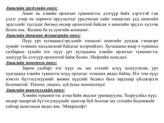 Ашигийн эрсдэлийн онол: 
Ашиг нь хэвийн орлогын түвшингээс дээгүүр байх хэрэгтэй гэж 
үздэг учир нь хөрөнгө оруулалтыг урьдчилан сайн таамаглах үед ашигийн 
эрдсэлийг тусгадаг бөгөөд өндөр орлоготой байсан ч ашигийн эрсдэл хүлээж 
болох юм. Казино ба ус сувгийн компани 
Ашигийн динамик тэнцвэрийн онол: 
Пүүс урт хугацаандэрсдлийг тооцсон ашигийн дундаж тэнцвэрт 
хувийг эзэмших хандлагатай байдгыг илэрхийлнэ. Хугацааны ямар ч түвшинд 
салбарын тухайн нэг пүүс урт хугацааны хэвийн орлогын түвшингээс 
доогуур ба дээгүүр орлоготой байж болно. Нефтийн хомсдол 
Ашигийн монополь онол: 
Зарим салбарт нэг пүүс нь зах зээлийг илүү хошуучилж, урт 
хуагцаанд хэвийн түвшнээс илүү орлогыг эзэмших явдал байна. Нэг том пүүс 
нэмэлт бүтээгдэхүүнийг жижиг пүүсийг бодвол бага зардлаар үйлдвэрлэх 
боломжтой. Патент, лиценз, зүй ёсны монополиуд 
Ашигийн шинэчлэлийн онол: 
Хэвийн түвшингээс дээш байх явдлыг урамшуулна. Тодруулбал пүүс 
өндөр чанартай бүтээгдэхүүнийг шинээр буй болгож зах зээлийн боломжийг 
сайтар ашигласан явдал юм. Микрософт 
 