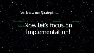 We know our Strategies... 
Talent Allocation NPS IxP 
Recruitment 
Now let’s Productivity focus on 
Team Minimums 
Implementation! 
Sales capacity 
Sales intensity 
 