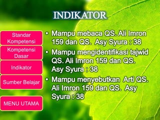 Standar 
Kompetensi 
Kompetensi 
Dasar 
Indikator 
Sumber Belajar 
MENU UTAMA 
 