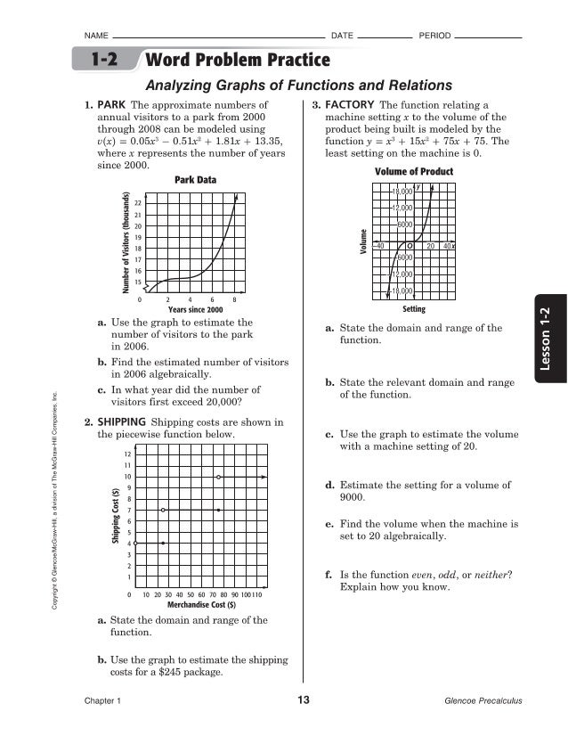 Worksheets Glencoe/mcgraw-hill Word Problem Practice Answers 1 2 precalculus glencoe ji1do 4 copyright mcgraw hill a divisron