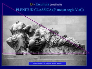 PLENITUD CLÀSSICA (2ª meitat segle V aC) 
B.- Escultura (ampliació) 
Frontó oriental: Les Parques . Museu Britànic.  
