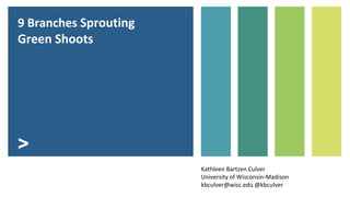 > 
Kathleen Bartzen Culver 
University of Wisconsin-Madison 
kbculver@wisc.edu @kbculver 
9 Branches Sprouting 
Green Shoots 
 