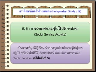 การศึกษาค้นคว้าด้วยตนเอง (Independent Study : IS) 
 