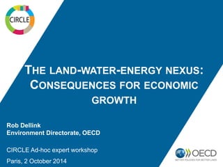 THE LAND-WATER-ENERGY NEXUS: 
CONSEQUENCES FOR ECONOMIC GROWTH 
Rob Dellink 
Environment Directorate, OECD 
CIRCLE Ad-hoc expert workshop 
Paris, 2 October 2014  