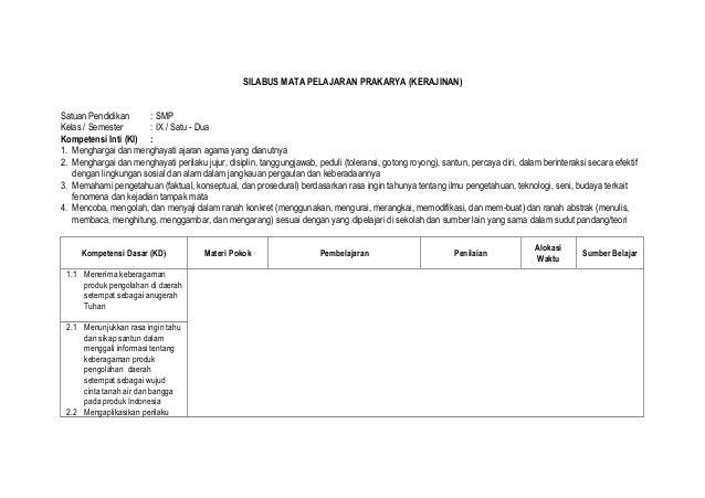 silabus prakarya  kerajinan  kls 9  dw