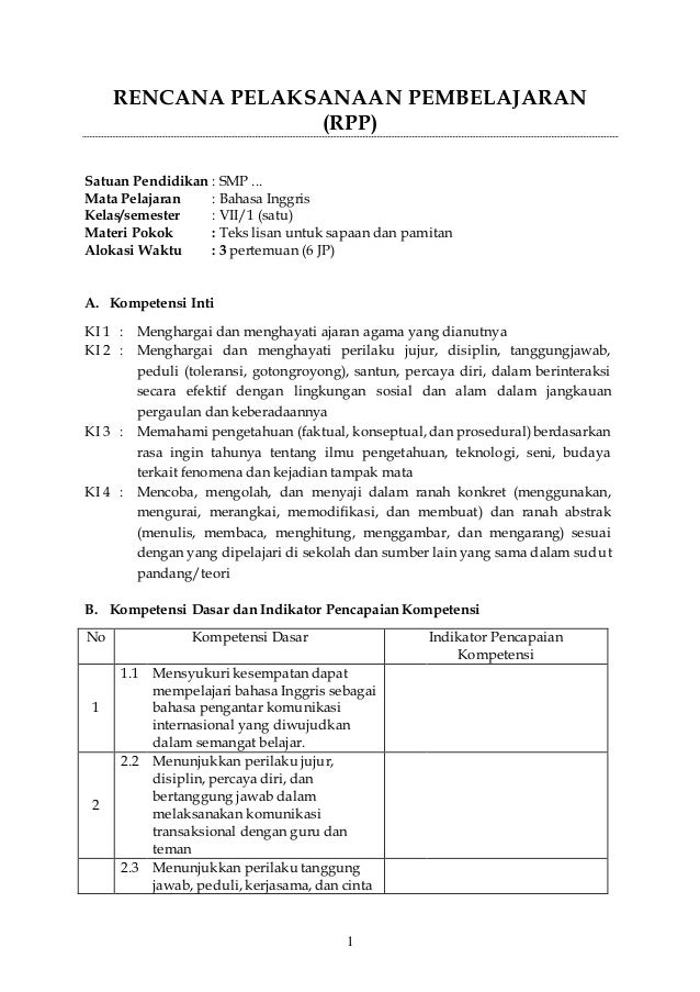 Rpp Describing Things Kurikulum 2013 Bahasa Inggris Smp Mts
