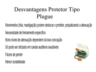Desvantagens Protetor Tipo 
Plugue 
 