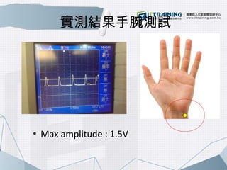 實測結果手腕測試 
 Max amplitude : 1.5V 
 