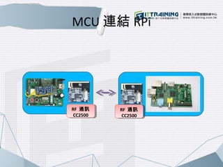 MCU連結RPi 
RF 通訊 
CC2500 
RF 通訊 
CC2500 
RF 通訊 
CC2500 
RF 通訊 
CC2500 
 