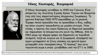 Νίκος Χουλιαράς, Βιογραφικό 
Ο Νίκος Χουλιαράς γεννήθηκε το 1940 στα Γιάννενα. Είναι απόφοιτος της ΑνωτάτηςΣχολής Καλών Τε...