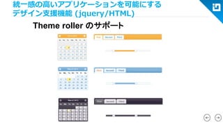 統一感の高いアプリケーションを可能にする デザイン支援機能(jquery/HTML) 
Theme rollerのサポート  