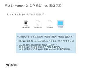 특별한 Meteor 의 디렉토리 – 2. 폴더구조 
1. 기본 폴더 및 화일은 그림과 같습니다. 
 