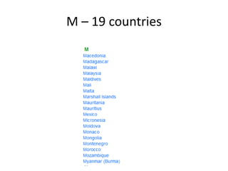 M – 19 countries 
 