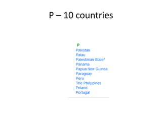 P – 10 countries 
 