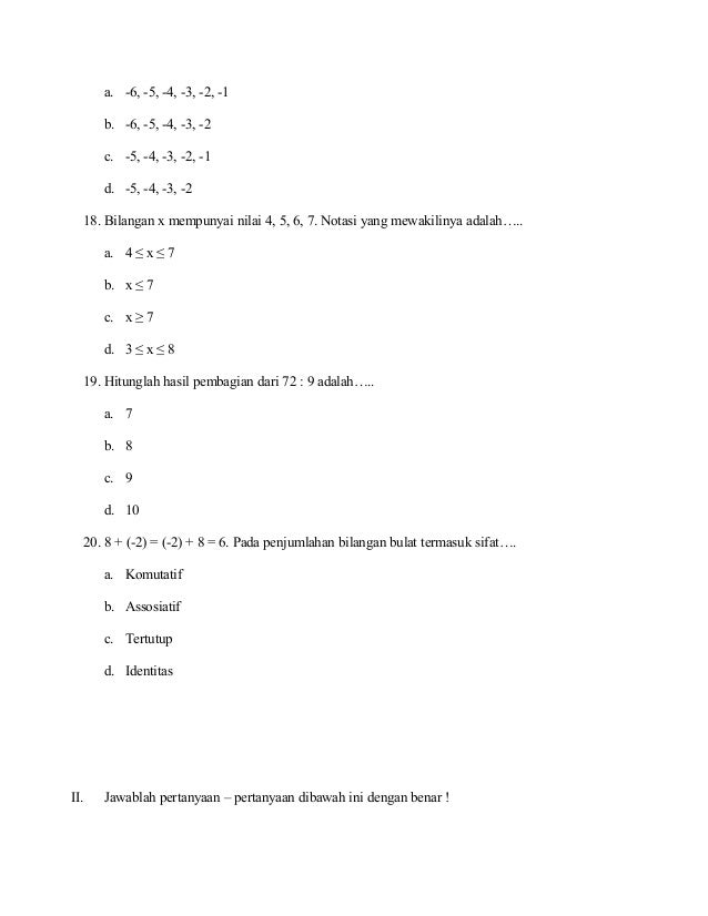 1 Latihan Soal Matematika Bilangan Bulat Smp