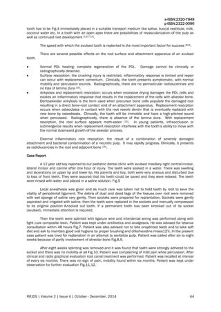 Replantation of Avulsed Permanent Anterior Teeth: A Case Report. | PDF