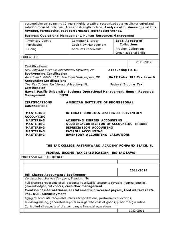 bookkeeping resume template