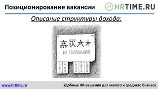 www.hrtime.ru Удобные HR-решения для малого и среднего бизнеса
Описание структуры дохода:
Позиционирование вакансии
 