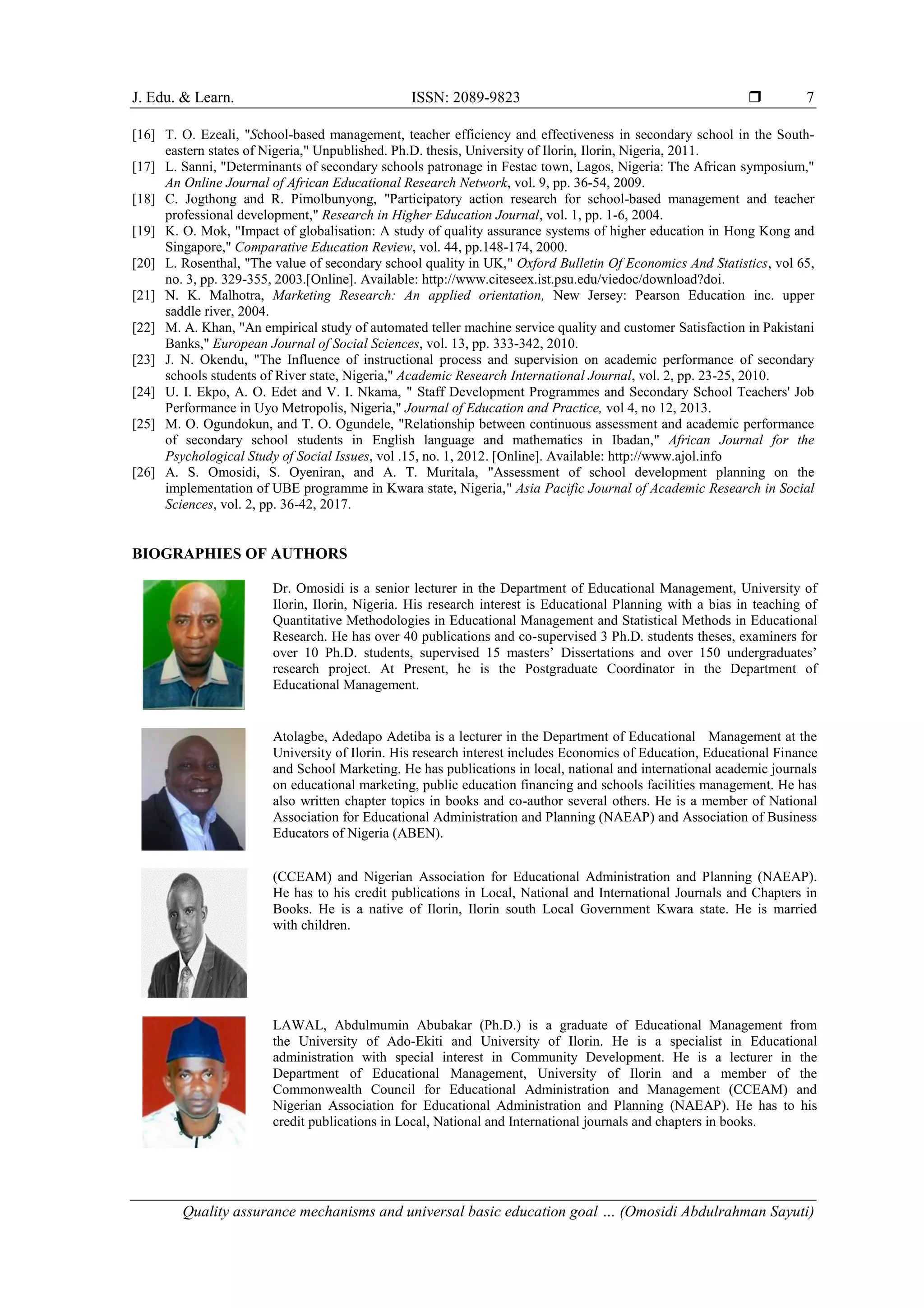 Quality assurance mechanisms and universal basic education goal ...